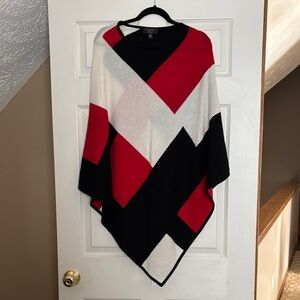 Charter Club Red Black White Colorblock Cashmere Poncho